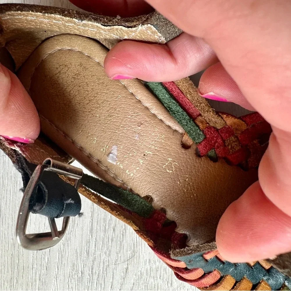 Kids Baby Vintage Leather Mexican Hurache Sandals Shoes Auth Handmade Artesinal